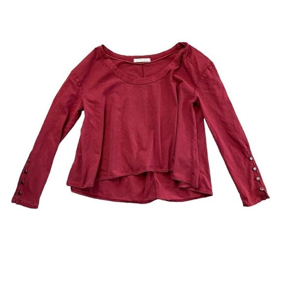 WE THE FREE Oversized Cropped Long Sleeve Shirt Red Size Medium - Picture 2 of 7
